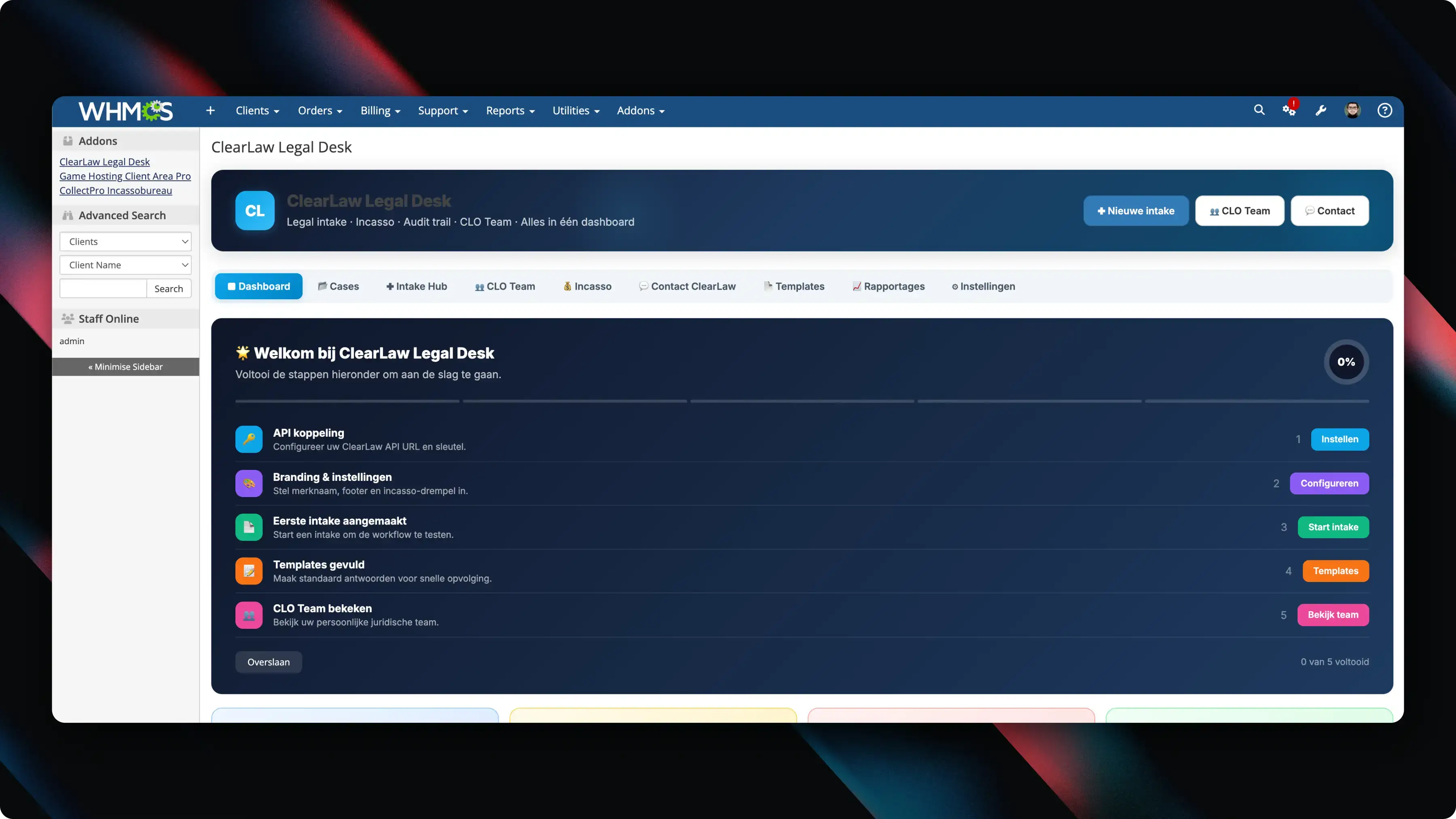 Screenshot van ClearLaw HostDesk - WHMCS Module