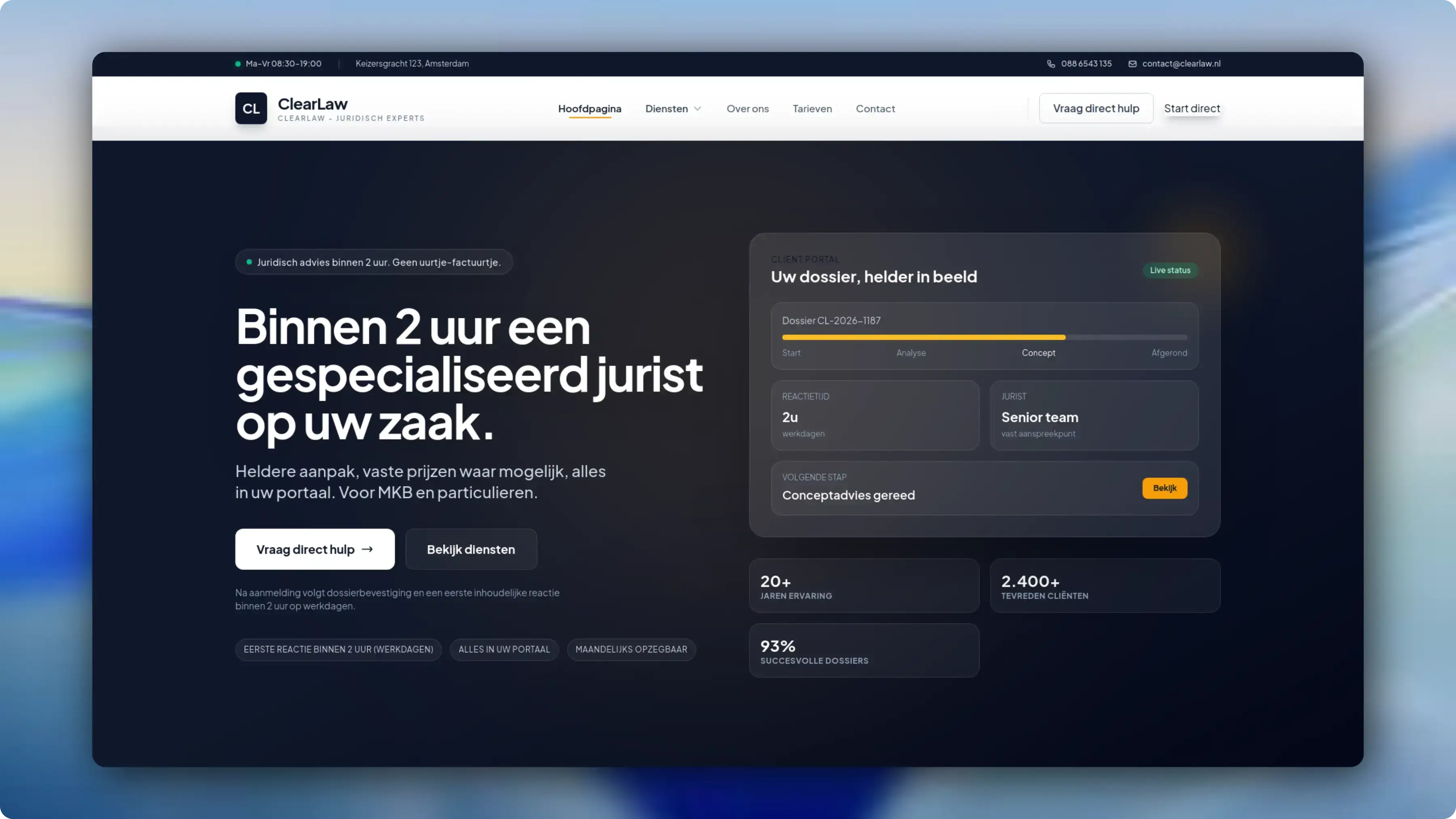 Screenshot van ClearLaw website