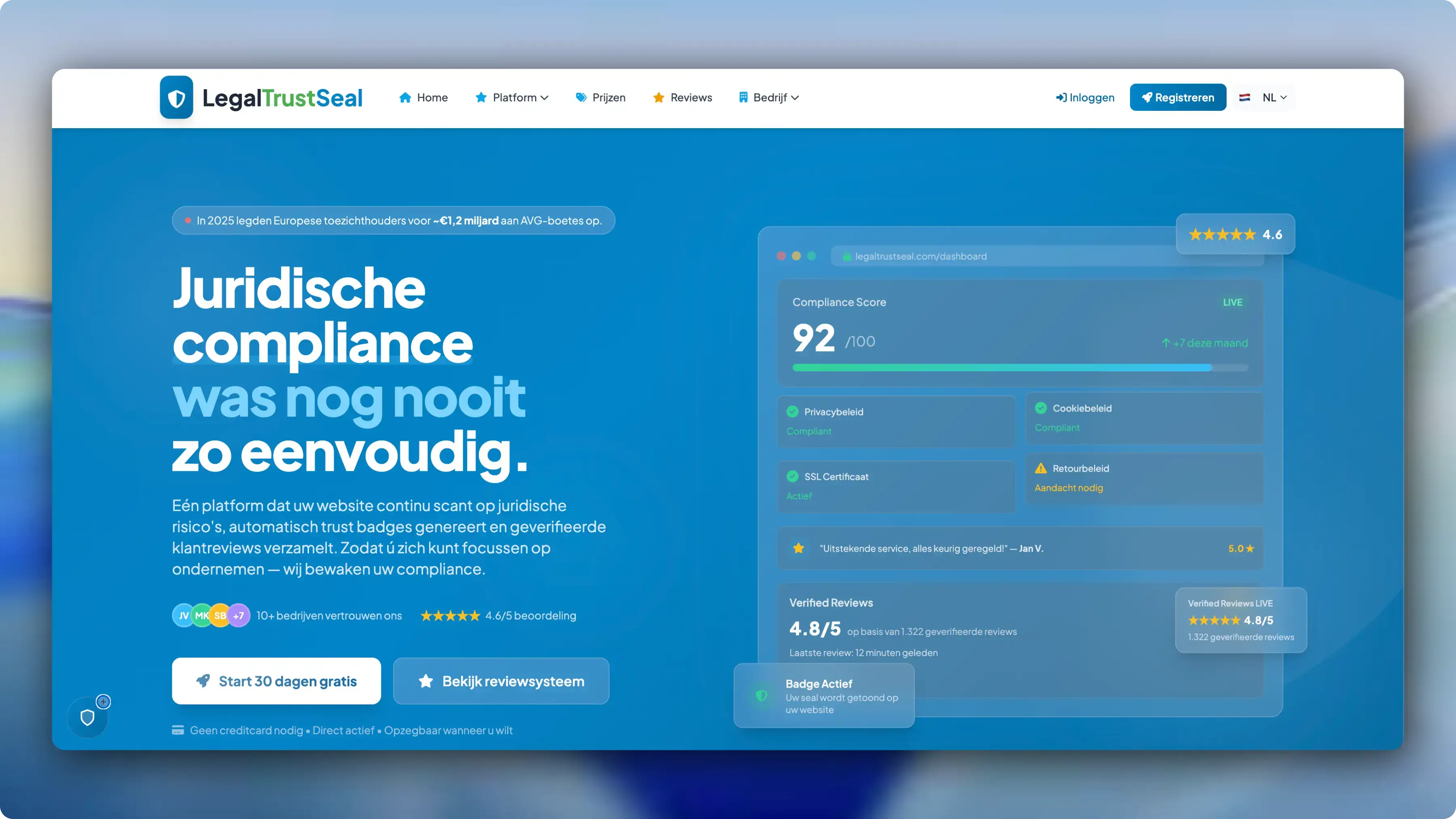 Screenshot van LegalTrustSeal